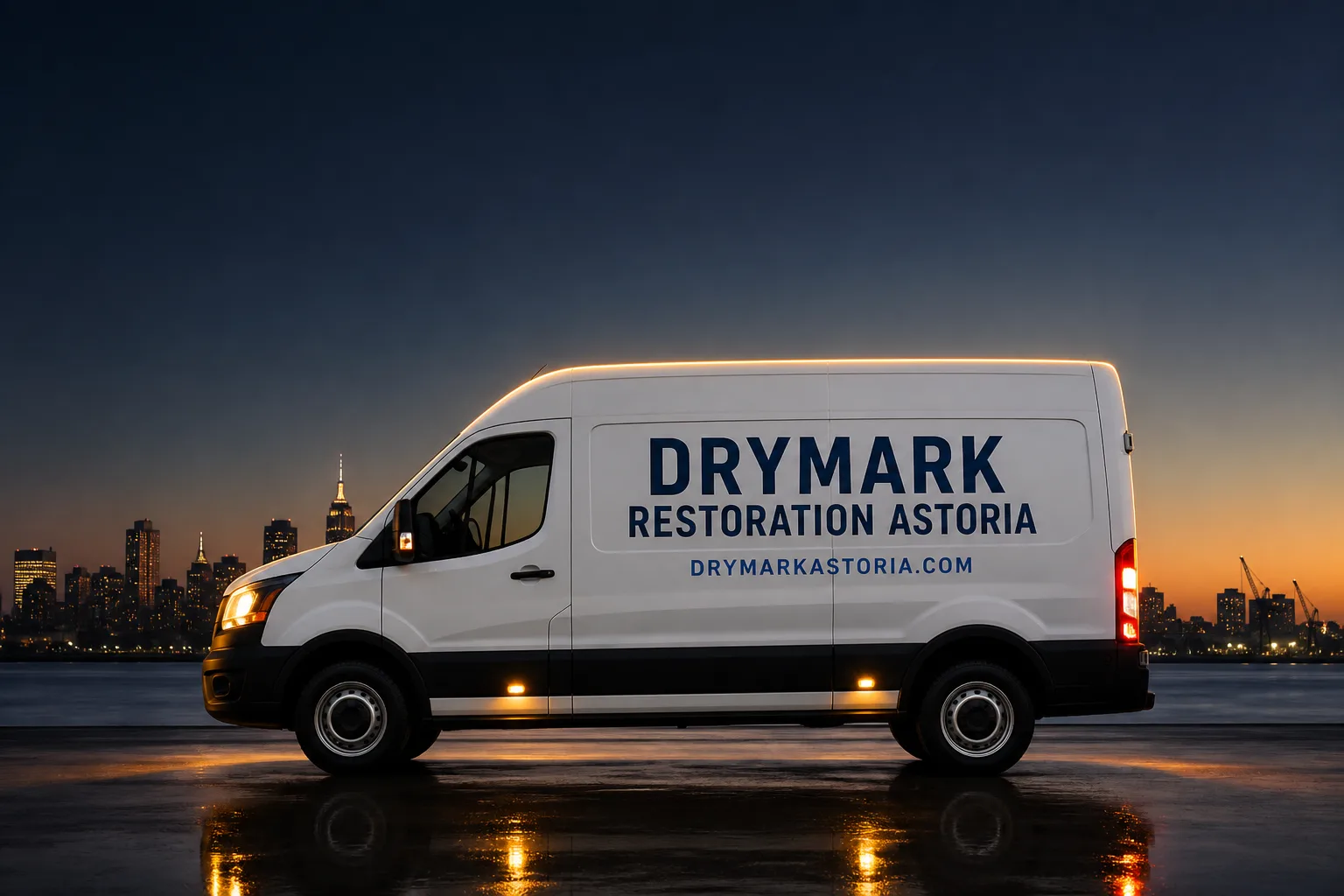 DryMark Restoration Astoria damage restoration service vehicle and crew in Astoria, NY